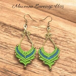 Handcrafted Macrame Earrings in Green and Blue